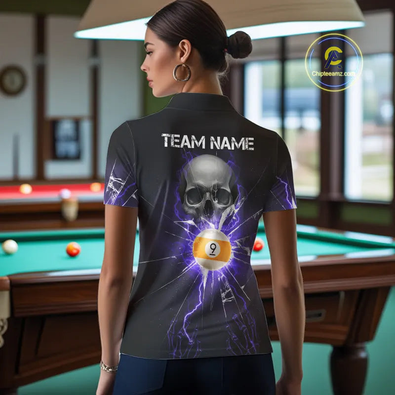 Purple Billiard 8 Ball & 9 Ball Skull Pool Shirt For Women Custom Glass Break Billiard Team Jersey TDM5514