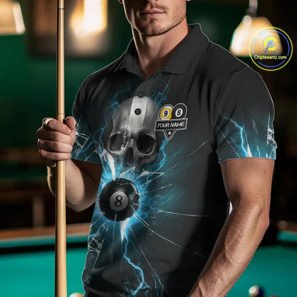 Turquoise Billiard 8 Ball & 9 Ball Skull Pool Shirt For Men Custom Glass Break Billiard Team Jersey TDM5515