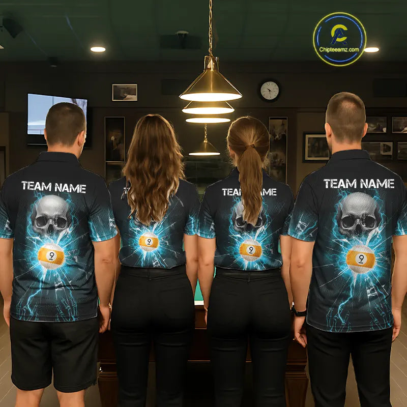 Turquoise Billiard 8 Ball & 9 Ball Skull Pool Shirt For Women Custom Glass Break Billiard Team Jersey TDM5515