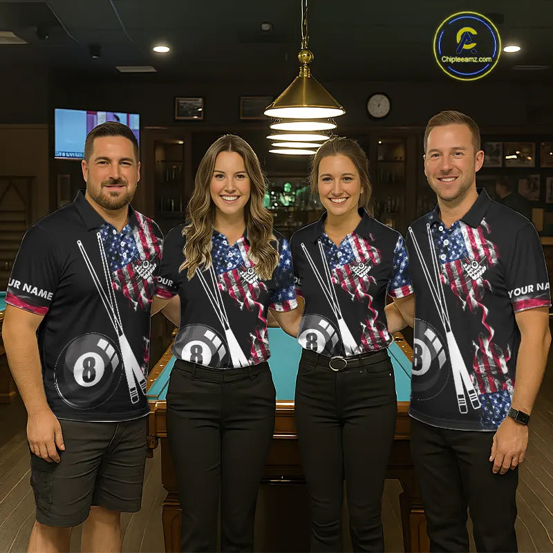 Personalized US Flag Smoke 8 Ball Pool Billiard Shirt For Women Custom Patriotic Billiard Team Jersey TDM5516