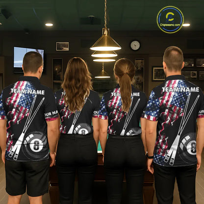 Personalized US Flag Smoke 8 Ball Pool Billiard Shirt For Women Custom Patriotic Billiard Team Jersey TDM5516