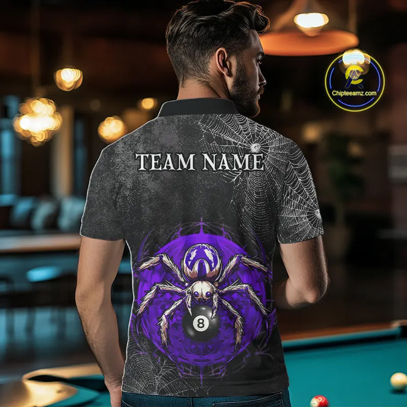 Personalized Grunge Spider Web 8 Ball Pool Billiard Shirt For Men, Billiard Team Jerseys |Purple TDM5519