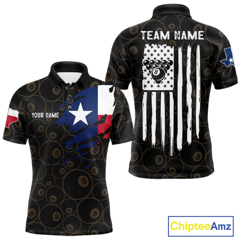 Personalized Texas Flag 8 Ball Pool Shirt For Men Custom US Flag Billiard Jersey Polo & 1/4 Zip TDM6137