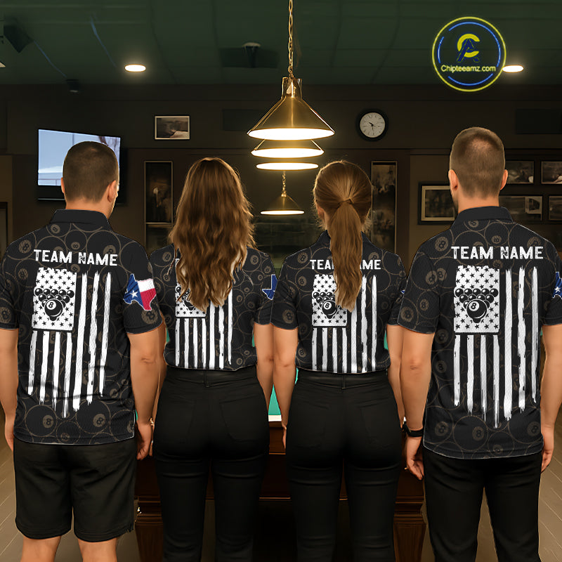 Personalized Texas Flag 8 Ball Pool Shirt For Men Custom US Flag Billiard Jersey Polo & 1/4 Zip TDM6137