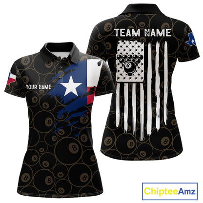 Personalized Texas Flag 8 Ball Pool Shirt For Women Custom US Flag Billiard Jersey Polo & 1/4 Zip TDM6137