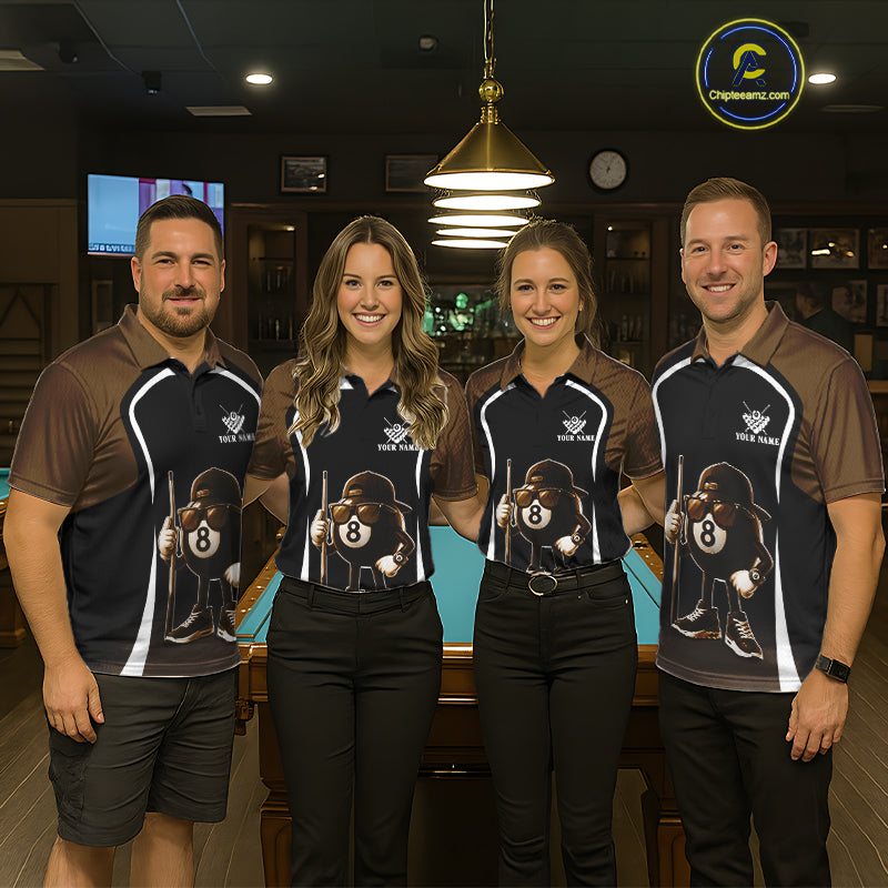 Brown Funny 8 Ball Pool US Flag Billiard Shirt For Men Custom Billiard Team Jersey Polo & 1/4 Zip TDM6366