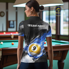 Load image into Gallery viewer, Custom 8 Ball &amp; 9 Ball Pool Blue Flame Billiard Shirt For Women, Billiard Team Jersey Polo &amp; 1/4 Zip TDM6372