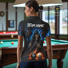 Load image into Gallery viewer, Custom Fire 8 Ball &amp; 9 Ball Grim Reaper Billiard Shirt For Women, Pool Team Jersey Polo &amp; 1/4 Zip TDM6563