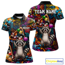 Load image into Gallery viewer, Colorful Billiard Jersey Custom Funny Raccoon Graffiti Billiard Polo &amp; Quarter Zip Shirts For Women TDM6565