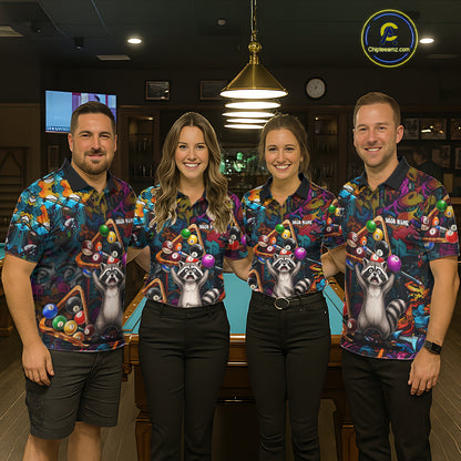 Colorful Billiard Jersey Custom Funny Raccoon Graffiti Billiard Polo & Quarter Zip Shirts For Women TDM6565