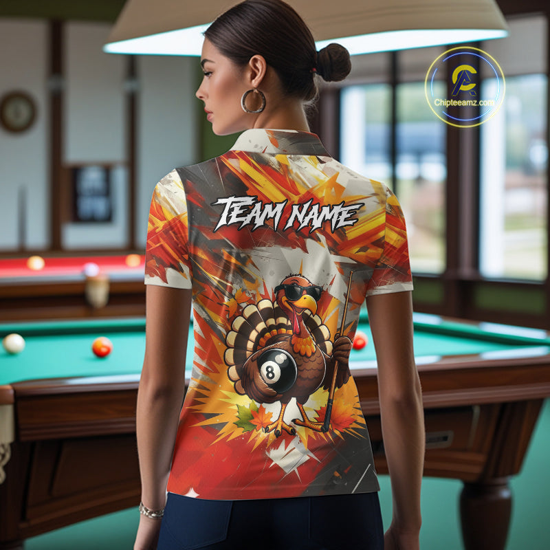 Personalized Funny Turkey 8 Ball Billiard Shirt For Women Custom Thanksgiving Pool Team Jersey TDM5049