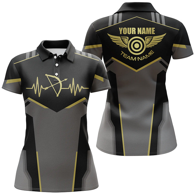 Personalized Funny Archery Heartbeat Polo Shirts For Women Custom Name Archery Jersey | Yellow TDM0616