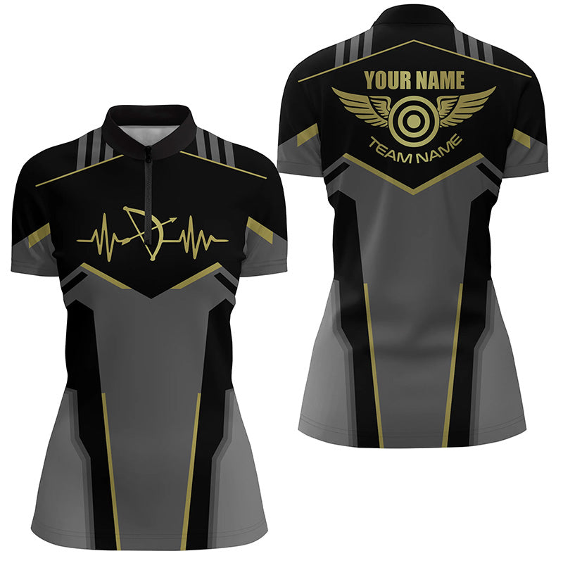 Personalized Funny Archery Heartbeat Quarter-Zip Shirts For Women, Archery Jersey | Yellow TDM0616