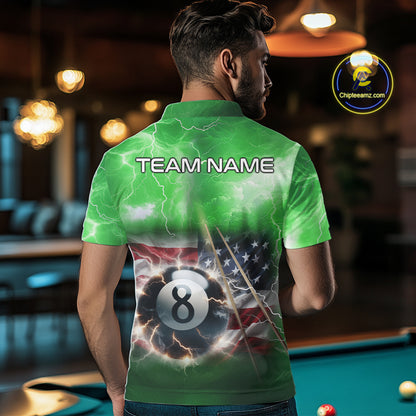 Green American Flag Thunder Lightning 8 Ball Billiard Shirt For Men Custom Pool Team Jersey TDM5265