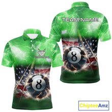Load image into Gallery viewer, Green American Flag Thunder Lightning 8 Ball Billiard Shirt For Men Custom Pool Team Jersey TDM5265