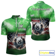 Load image into Gallery viewer, Green American Flag Thunder Lightning 8 Ball Billiard Shirt For Men Custom Pool Team Jersey TDM5265