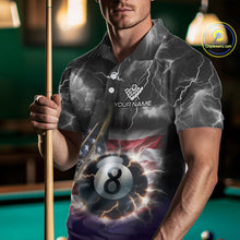 Load image into Gallery viewer, Black Purple American Flag Thunder Lightning 8 Ball Billiard Shirt For Men Custom Pool Team Jersey TDM5267