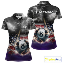 Load image into Gallery viewer, Black Purple American Flag Thunder Lightning 8 Ball Billiard Shirt For Women Custom Pool Team Jersey TDM5267