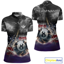 Load image into Gallery viewer, Black Purple American Flag Thunder Lightning 8 Ball Billiard Shirt For Women Custom Pool Team Jersey TDM5267