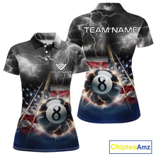 Load image into Gallery viewer, Black Blue American Flag Thunder Lightning 8 Ball Billiard Shirt For Women Custom Pool Team Jersey TDM5268