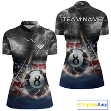 Load image into Gallery viewer, Black Blue American Flag Thunder Lightning 8 Ball Billiard Shirt For Women Custom Pool Team Jersey TDM5268