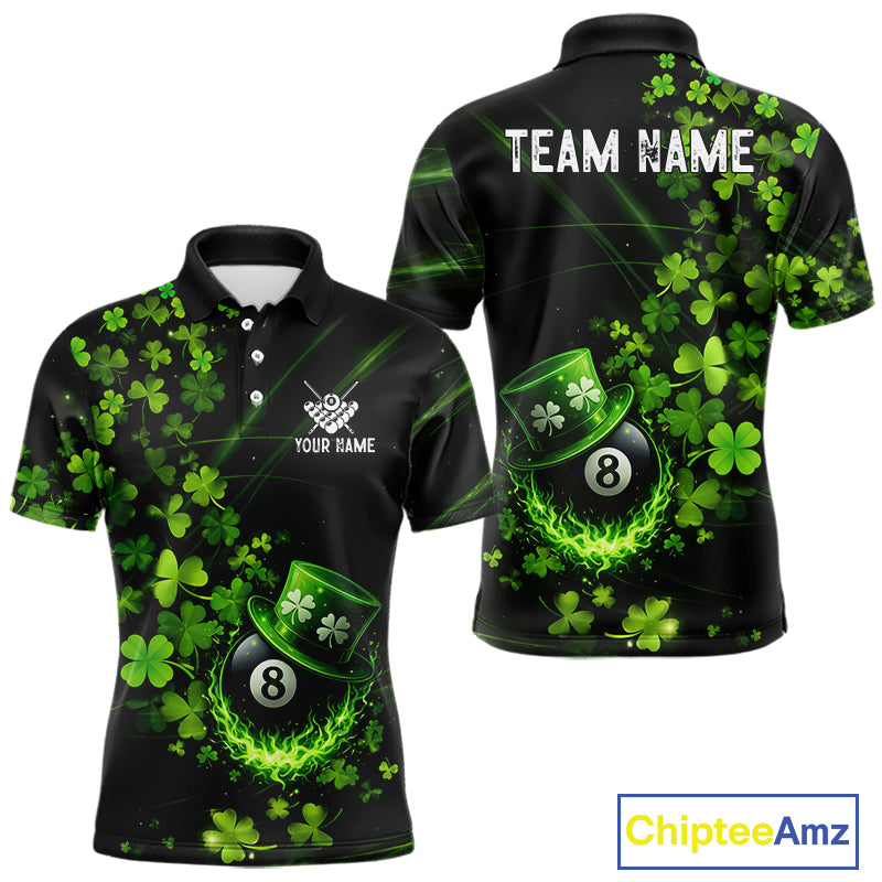 Green Luckiest Shamrock 8 Ball Billiard Shirt For Men Custom St Patrick Day Pool Team Jersey TDM5778