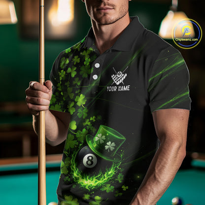 Green Luckiest Shamrock 8 Ball Billiard Shirt For Men Custom St Patrick Day Pool Team Jersey TDM5778