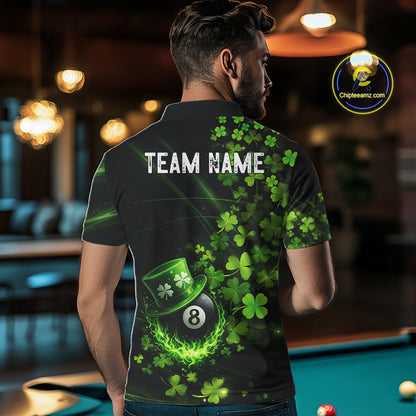 Green Luckiest Shamrock 8 Ball Billiard Shirt For Men Custom St Patrick Day Pool Team Jersey TDM5778