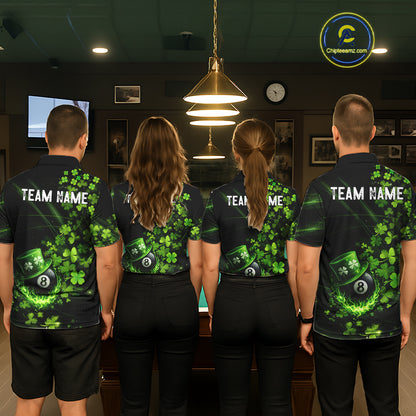 Green Luckiest Shamrock 8 Ball Billiard Shirt For Men Custom St Patrick Day Pool Team Jersey TDM5778