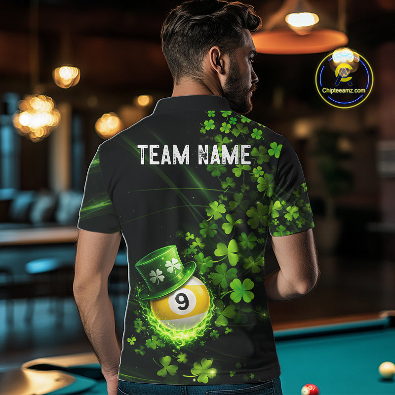 Green Luckiest Shamrock 9 Ball Billiard Shirt For Men Custom St Patrick Day Pool Team Jersey TDM5779