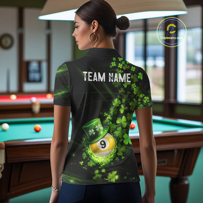 Green Luckiest Shamrock 9 Ball Billiard Shirt For Women Custom St Patrick Day Pool Team Jersey TDM5779