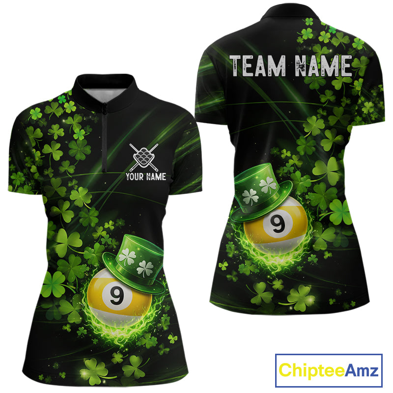Green Luckiest Shamrock 9 Ball Billiard Shirt For Women Custom St Patrick Day Pool Team Jersey TDM5779