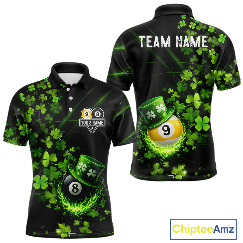 Green Luckiest Shamrock 8 & 9 Ball Billiard Shirt For Men Custom St Patrick Day Pool Team Jersey TDM5780
