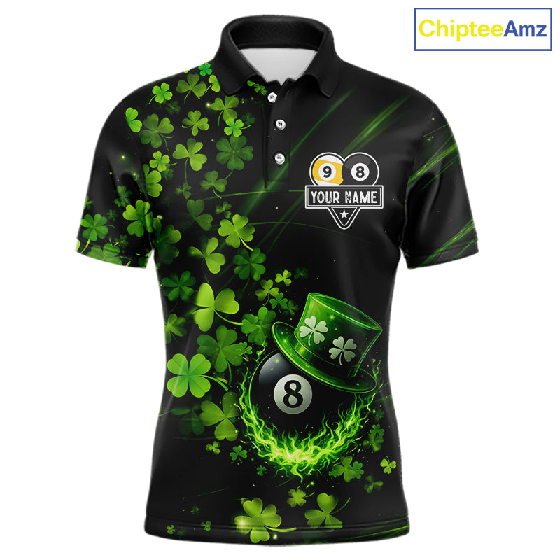 Green Luckiest Shamrock 8 & 9 Ball Billiard Shirt For Men Custom St Patrick Day Pool Team Jersey TDM5780