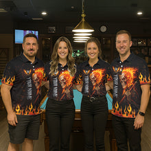 Load image into Gallery viewer, Personalized Orange Flaming Skeleton 8 Ball Billiard Shirt For Men, Pool Team Jersey Polo, 1/4 Zip TDM5781