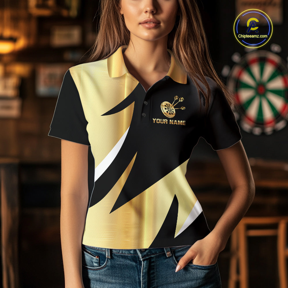 Black And Gold Dartboard Crown Darts Shirt For Women Custom Darts Jersey Team Polo & Quarter Zip TDM6375