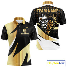 Load image into Gallery viewer, Black And Gold Dartboard Crown Darts Shirt For Men Custom Darts Jersey Team Polo &amp; Quarter Zip TDM6375