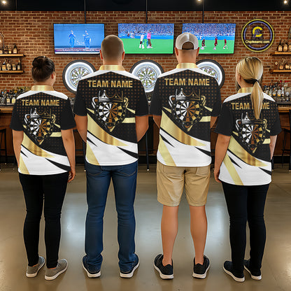 Black And Gold Dartboard Crown Darts Shirt For Women Custom Darts Jersey Team Polo & Quarter Zip TDM6375
