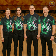 Load image into Gallery viewer, Personalized Green Thunder Lightning Bowling Jersey For Women, Bowling League Shirts Polo &amp; 1/4 Zip TDM6575