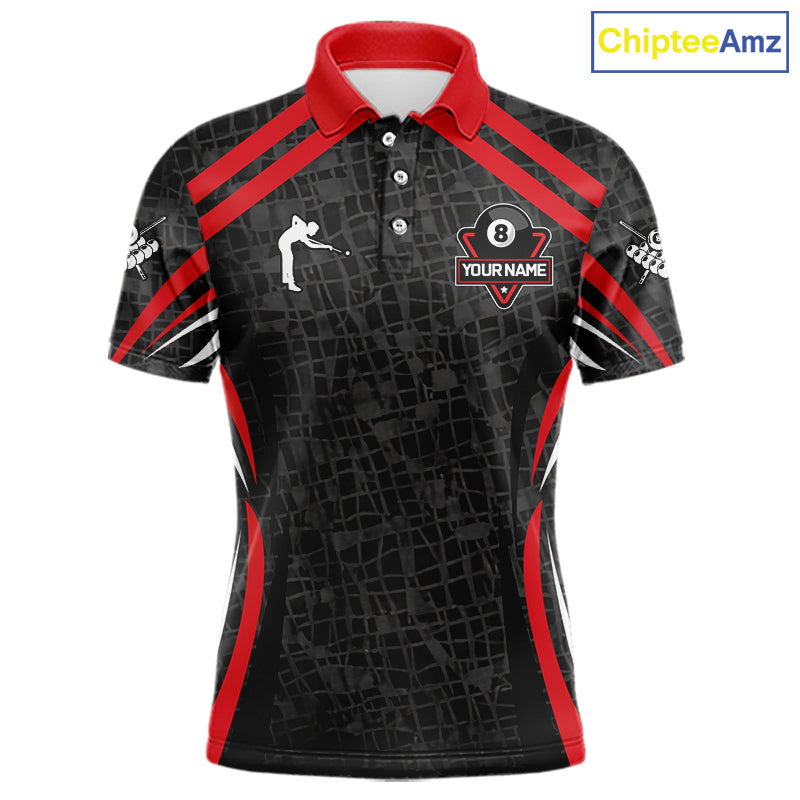 Black And Red 8 Ball Flame Billiard Shirt For Men Custom Pool Team Shirt, Billiard Jersey TDM5790