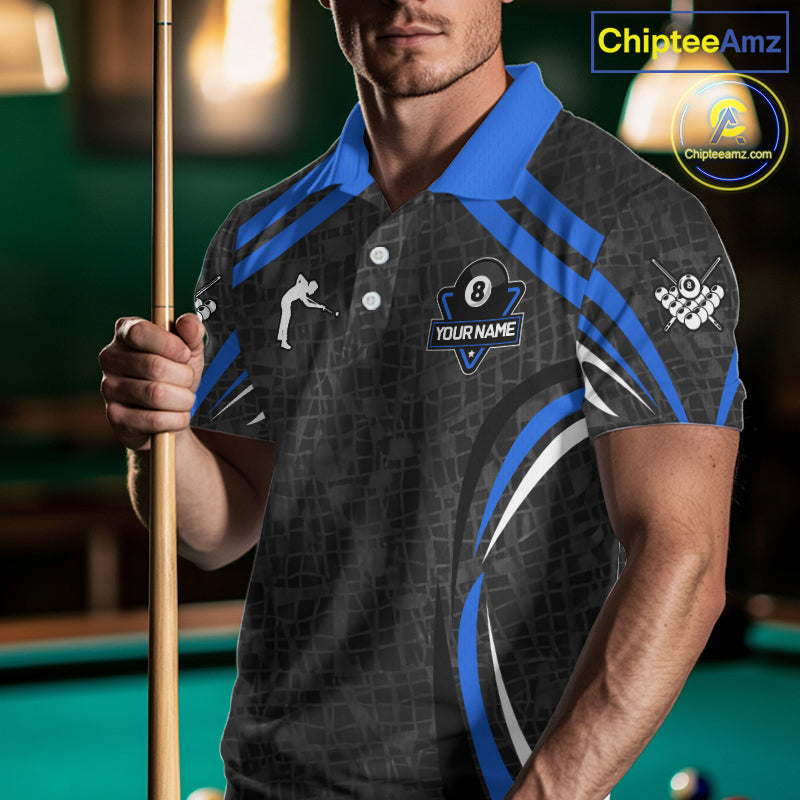 Black And Blue 8 Ball Flame Billiard Shirt For Men Custom Pool Team Shirt, Billiard Jersey TDM5791