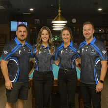 Load image into Gallery viewer, Black And Blue 8 Ball Flame Billiard Shirt For Women Custom Pool Team Shirt, Billiard Jersey TDM5791