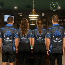 Load image into Gallery viewer, Black And Blue 8 Ball Flame Billiard Shirt For Women Custom Pool Team Shirt, Billiard Jersey TDM5791