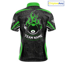 Load image into Gallery viewer, Black And Green 8 Ball Flame Billiard Shirt For Men Custom Pool Team Shirt, Billiard Jersey TDM5792