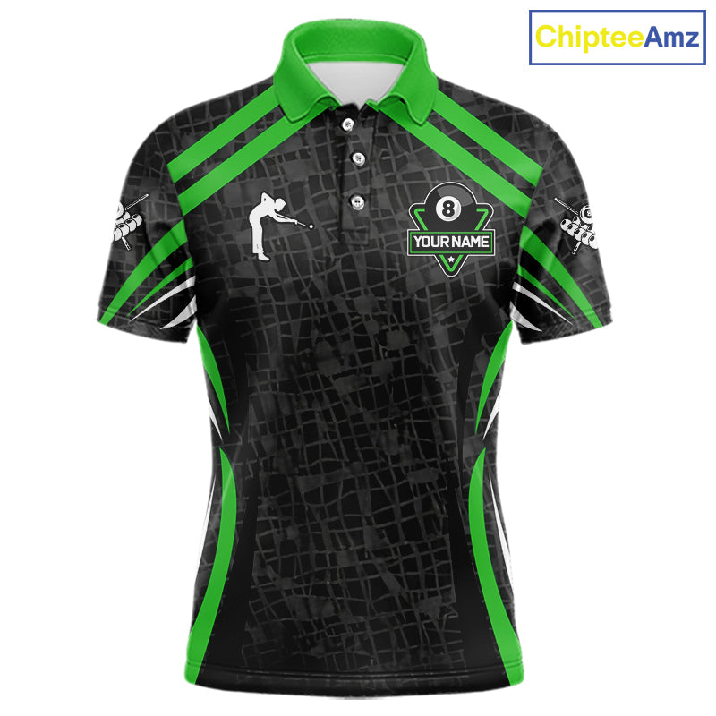 Black And Green 8 Ball Flame Billiard Shirt For Men Custom Pool Team Shirt, Billiard Jersey TDM5792