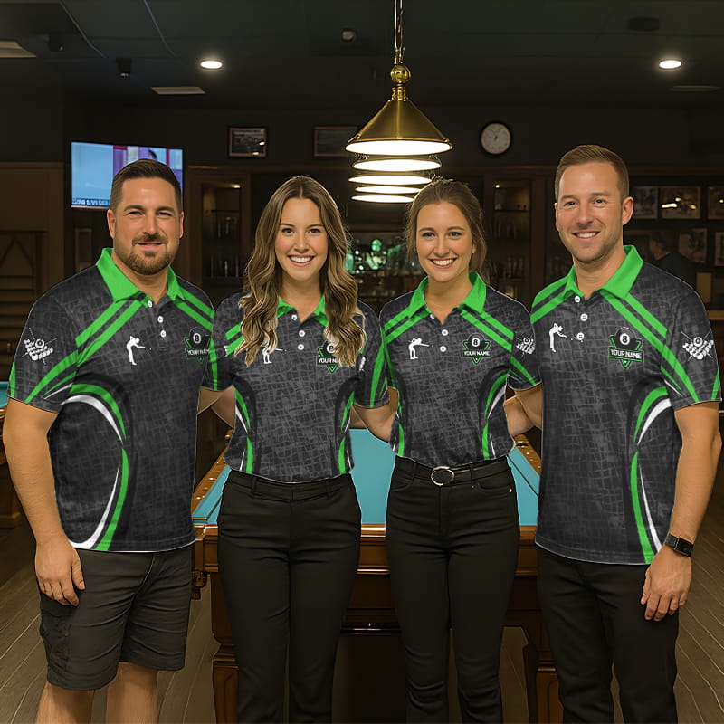 Black And Green 8 Ball Flame Billiard Shirt For Women Custom Pool Team Shirt, Billiard Jersey TDM5792