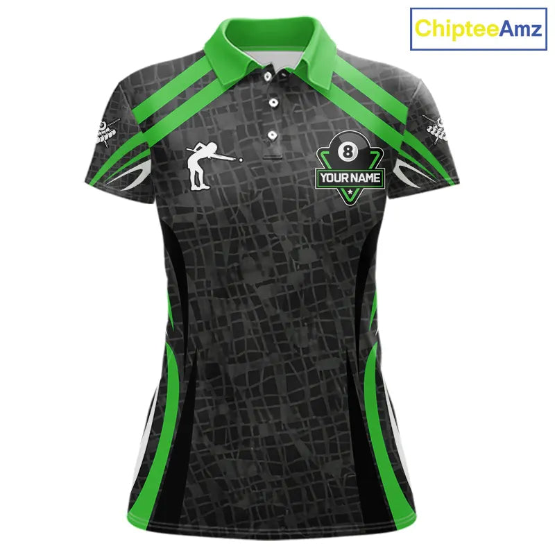 Black And Green 8 Ball Flame Billiard Shirt For Women Custom Pool Team Shirt, Billiard Jersey TDM5792