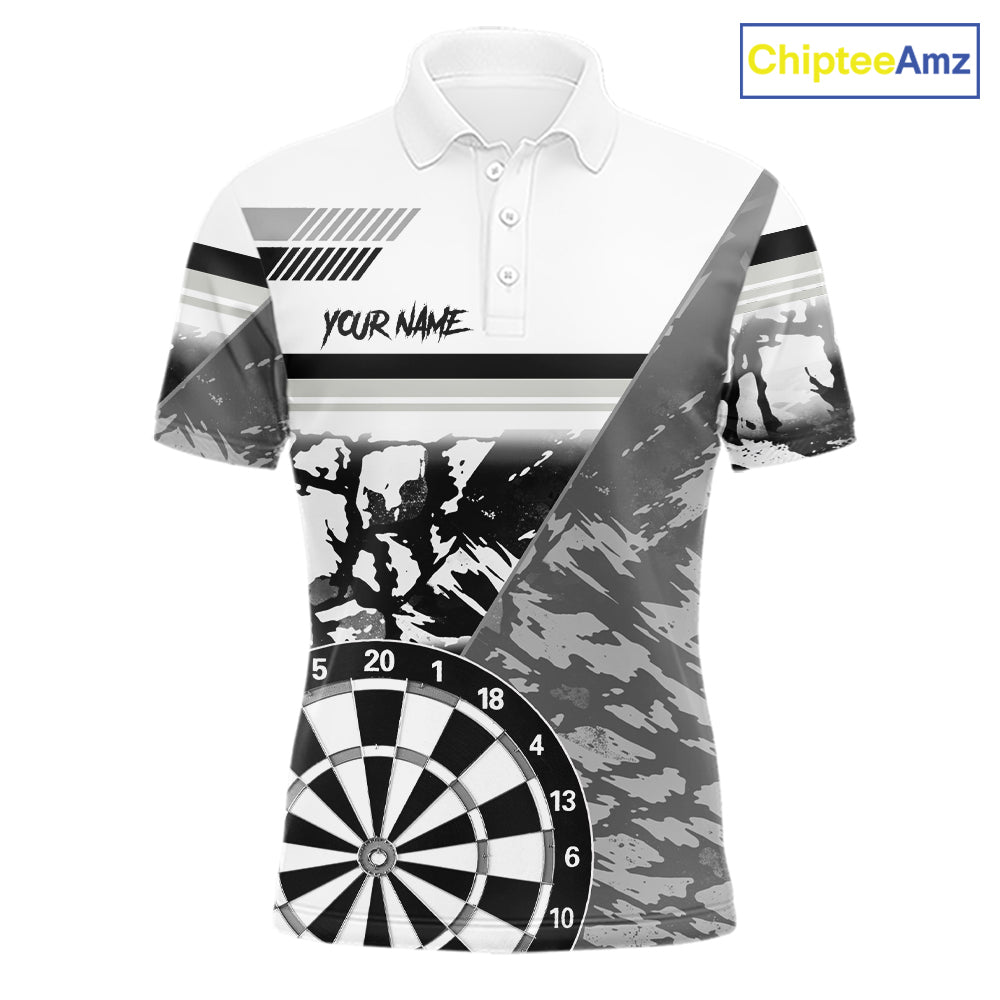 Custom Black And White Grunge Darts Shirt For Men, Darts Team Jersey Polo & 1/4 Zip TDM6143