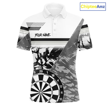 Custom Black And White Grunge Darts Shirt For Men, Darts Team Jersey Polo & 1/4 Zip TDM6143