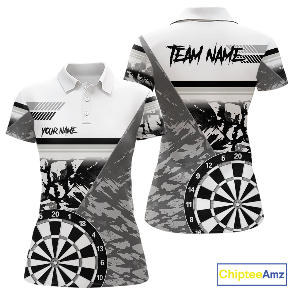 Custom Black And White Grunge Darts Shirt For Women, Darts Team Jersey Polo & 1/4 Zip TDM6143
